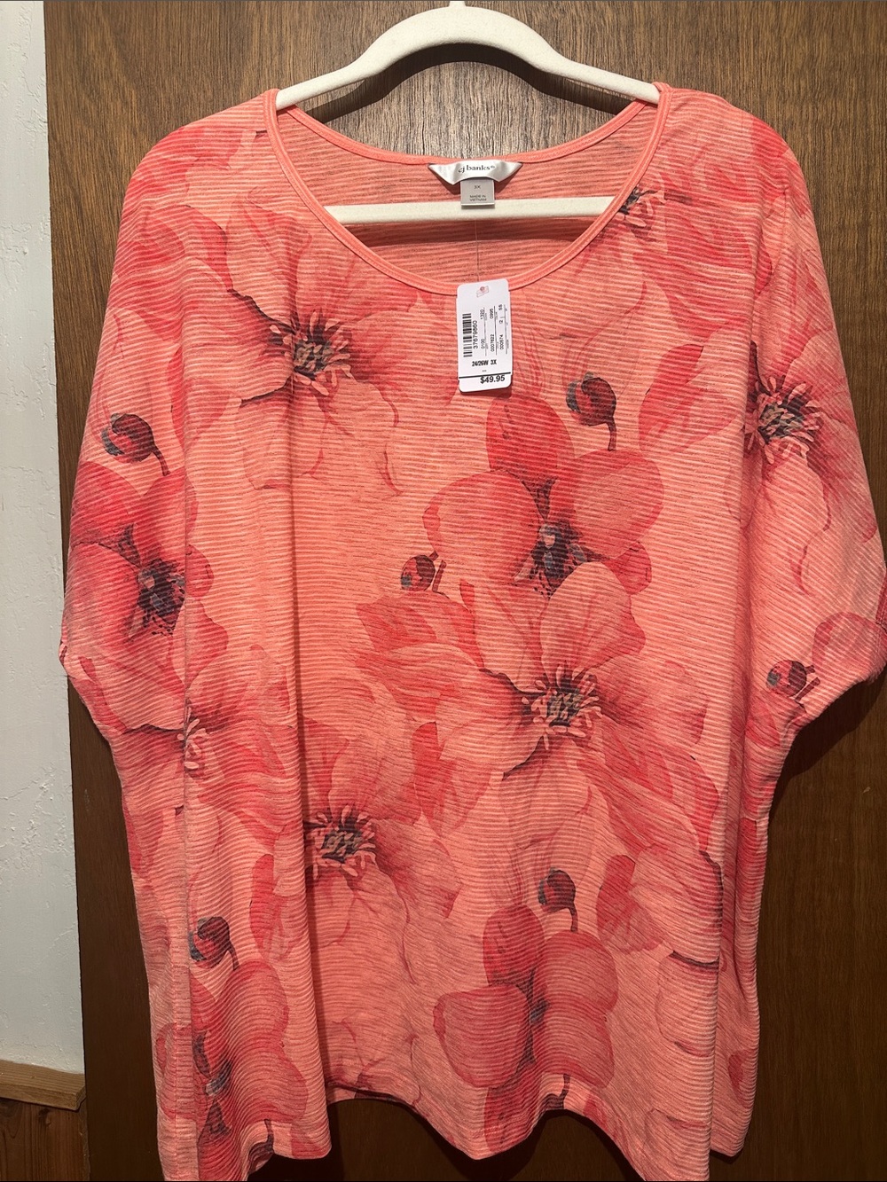 CJ Banks Coral Floral Scoop Neck Tunic Top